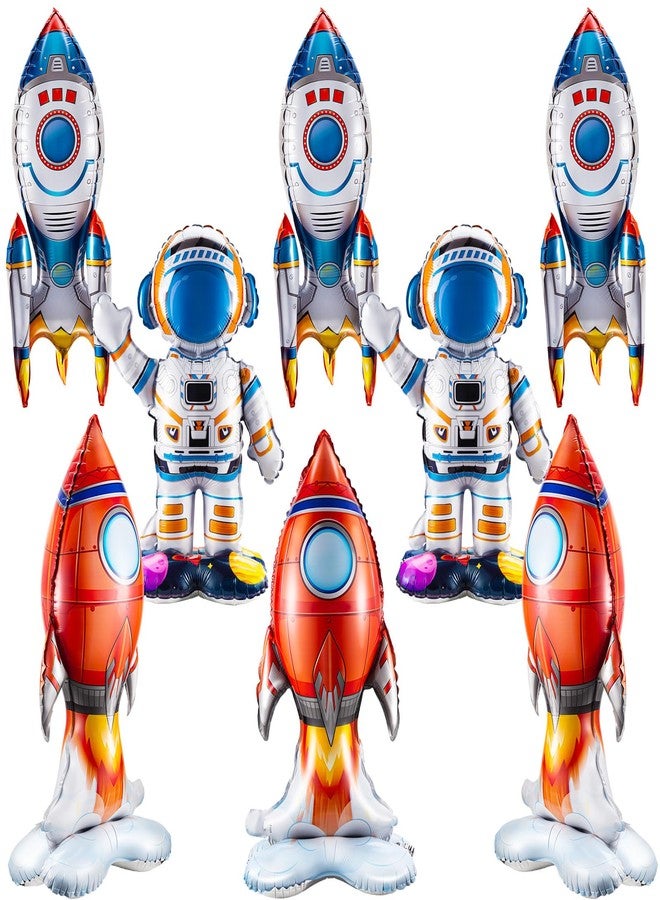 RoundFunny 8 Pcs Outer Space Foil Balloons Rocket Balloons for Space Astronaut Spaceship Rocket Theme Birthday Party Decoration Planet Party Decoration - Image 1